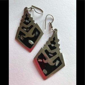 ☃️☃️Vintage Black Silver Earrings, 2” long